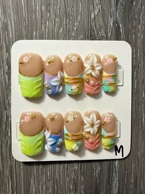 Press-On Nail Set - Pastel Floral Ombre Accent Nails